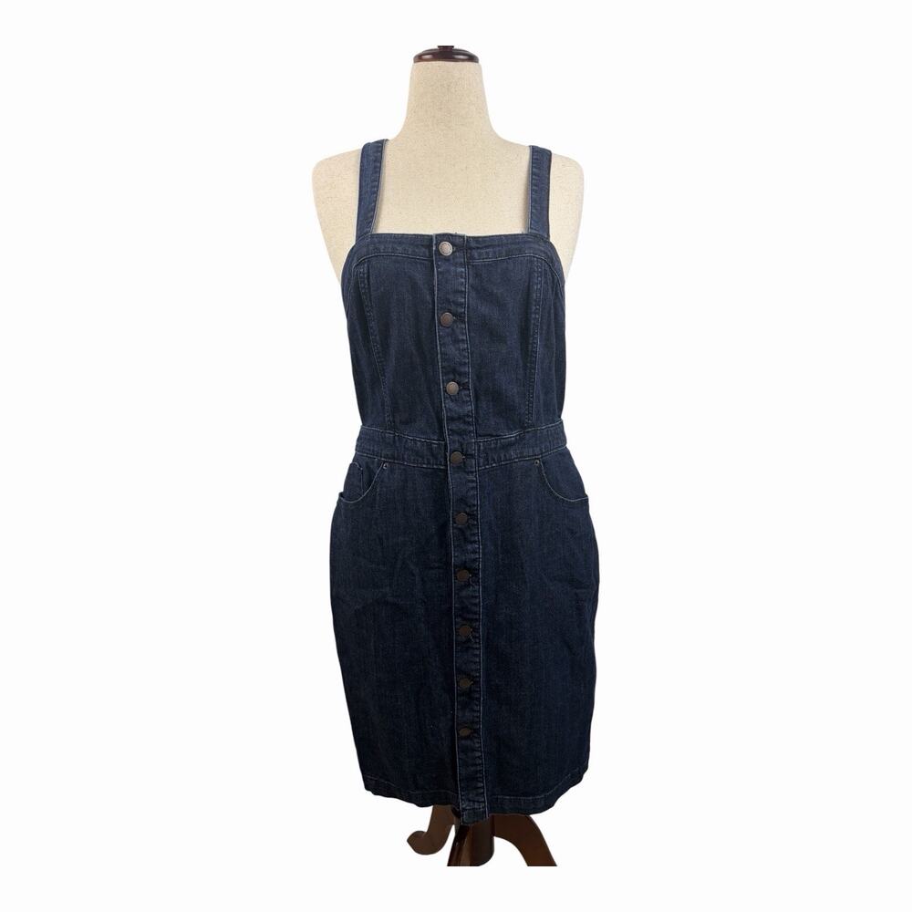 Universal Thread Dark Wash Denim Button-Front Midi Jumper Dress
